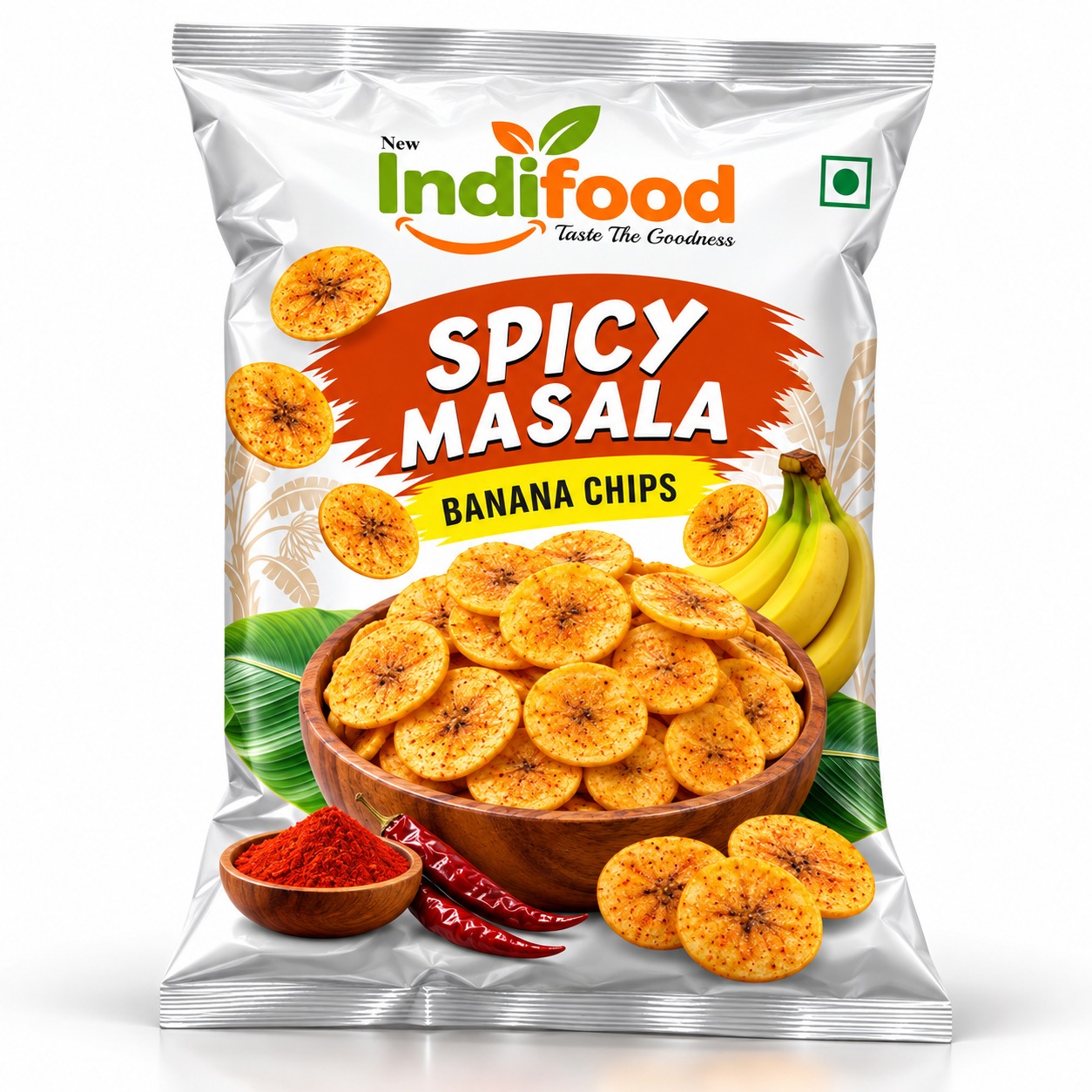 New Indifood Masala banana chips packaging