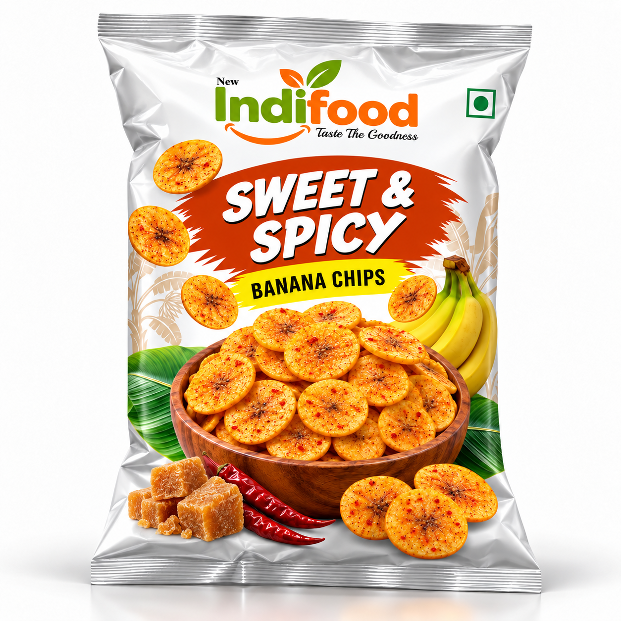 New Indifood Sweet & Spicy banana chips packaging concept